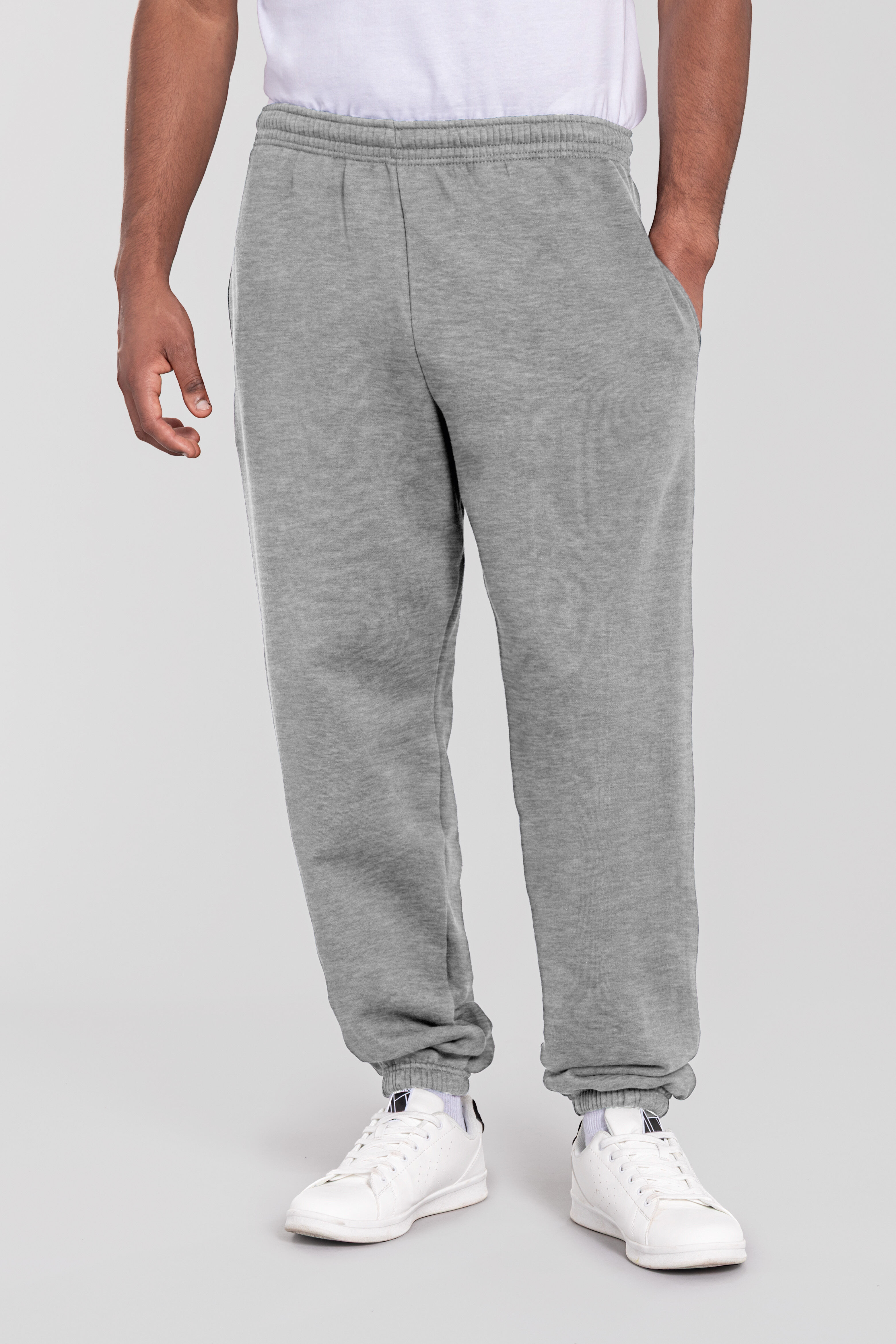 Jogginghose FRUIT OF THE LOOM "Iconic Premium Jog Pants Cuff", Herren, Gr. L, N-Gr, grau (athletic erdgrau), Obermaterial: 70% Baumwolle, 30% Polyester, meliert, normal, Hosen Jogginghose, melierte Optik, mit Eingrifftaschen, für Jugendliche und Erwachsen