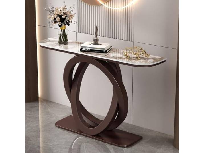 Sinterstein Konsolentisch mit Doppelring Metallgestell für Wohnzimmer Flur Italienisches Minimalistisches Design Schmal für Wohnzimmer Flur Foyer Zuhause(Copper 2,150cm/59.1in)