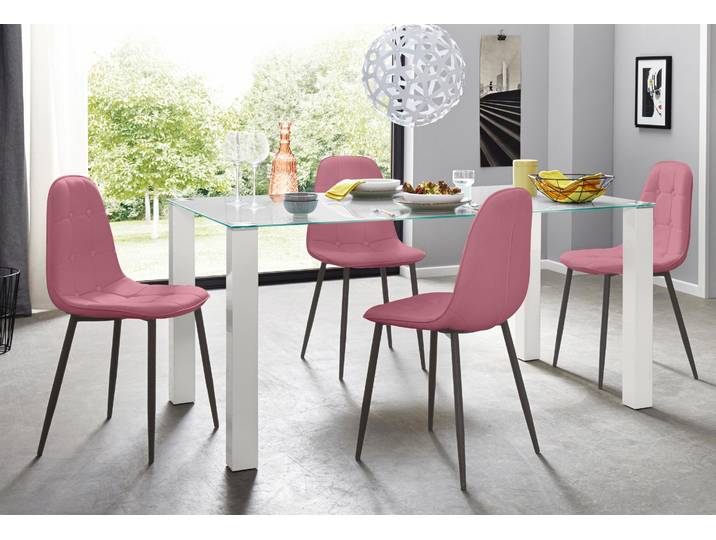 Essgruppe GOODPRODUCT, rosa (weiß, rosa), B:160cm, Sitzmöbel-Sets, Essgruppe, mit Glastisch, Breite 160 cm