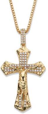 "Men's Big & Tall Men's 2.05 Cttw. Cubic Zirconia Gold-Plated Crucifix Necklace 22"" by PalmBeach Jewelry in White (Size ONE SIZE)"