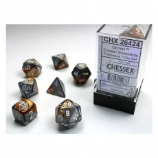 Chessex Würfel - Gemini Copper-Steel/white (7-Würfelset) 292496