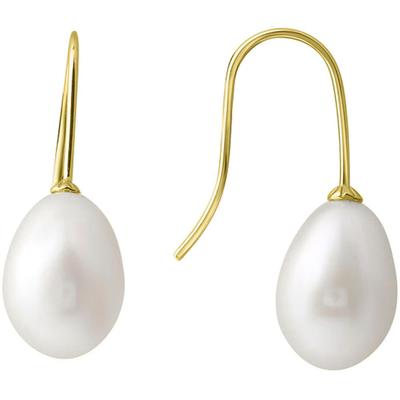 Paar Ohrhaken FIRETTI "Schmuck Geschenk, Ohrringe, Gold 375", gold (gelbgoldfarben, weiß), Ohrringe, Damen, Gelbgold 375 Perlen, Gelbgold 375, Perlen, mit Süßwasserzuchtperle