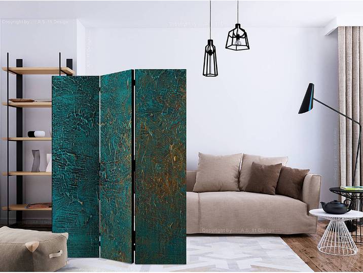 Paravent Azure Mirror 1-seitig Vlies auf Massivholz Türkis 135 x 172cm