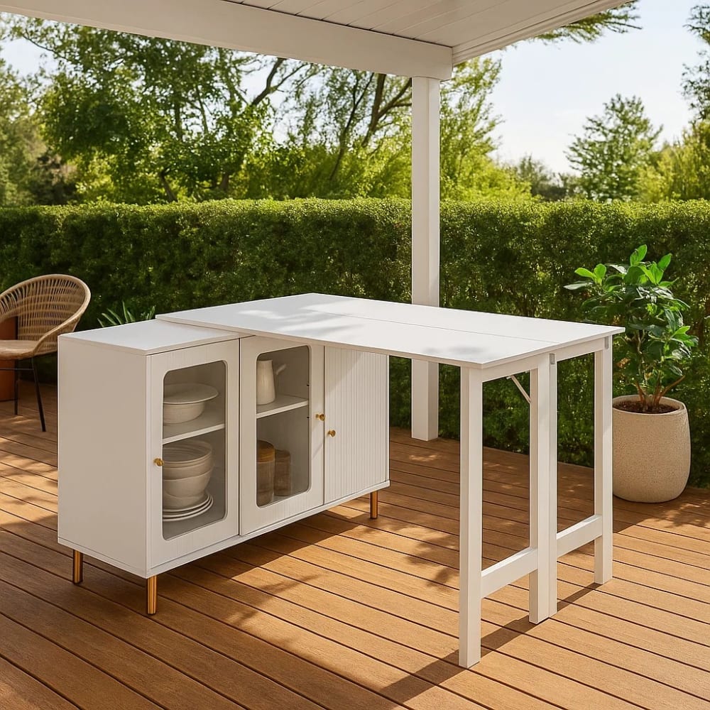 Urban Meuble Table d extérieur blanche avec rangements intégrés Blanc 122x82x80cm