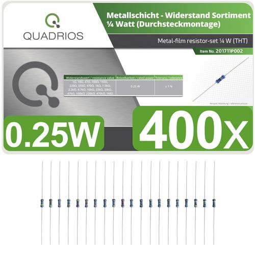 Quadrios 201711P002 201711P002 Metallschicht-Widerstand Sortiment axial bedrahtet 0207 0.25W 1% 400St.