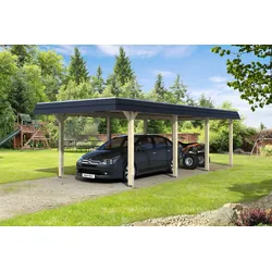 Carport Wendland 362x870 schwarze Blende, unbehandelt, 20mm Dachschalung mit EPDM Folie Holzcarport