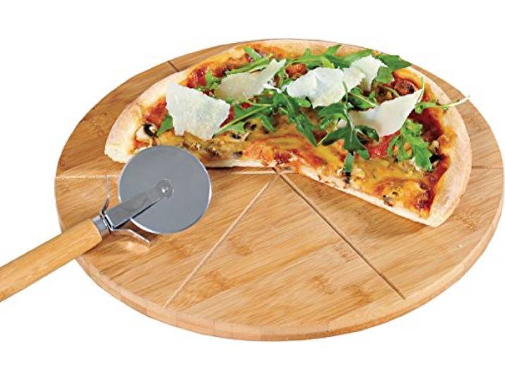 Kesper Pizza-Teller mit Pizza-Schneider aus Bambus 32 cm