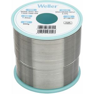 Weller Lötzinn T0051386199, Flussmittel, bleifrei, Ø 1,2mm, 96,5% Zinn, 3% Silber, 0,5% Kupfer, 500g