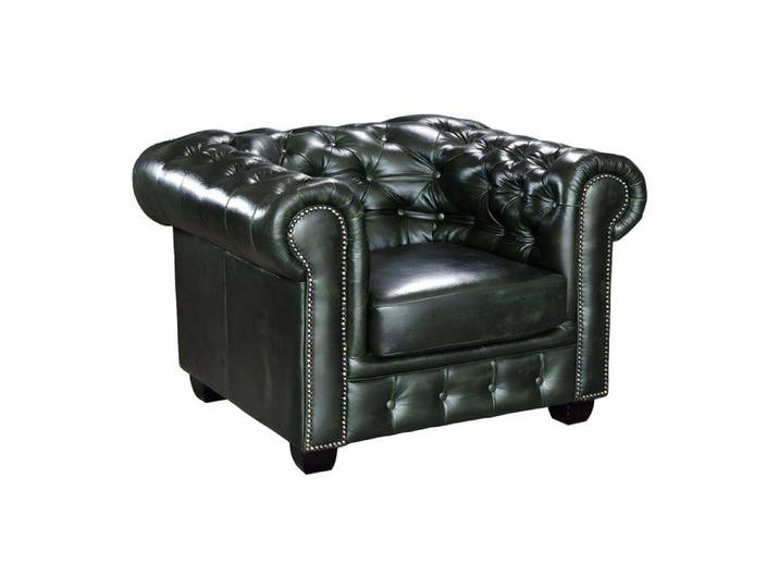 Fauteuil chesterfield BRENTON - VENTE-UNIQUE - 100% cuir de buffle - Vert empire