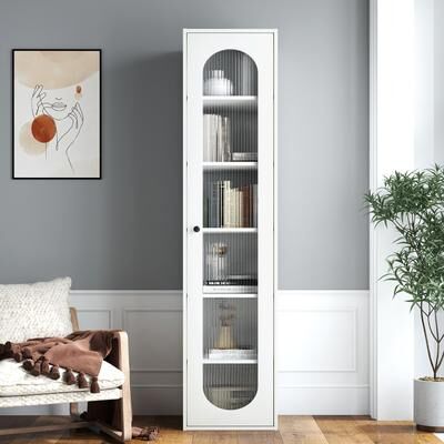 Kodotan sofa Tall Display Cabinet & Bookshelf Perfect for Living Room - Storage Cabinet with 6 Storage Shelving & 1 Glass Door