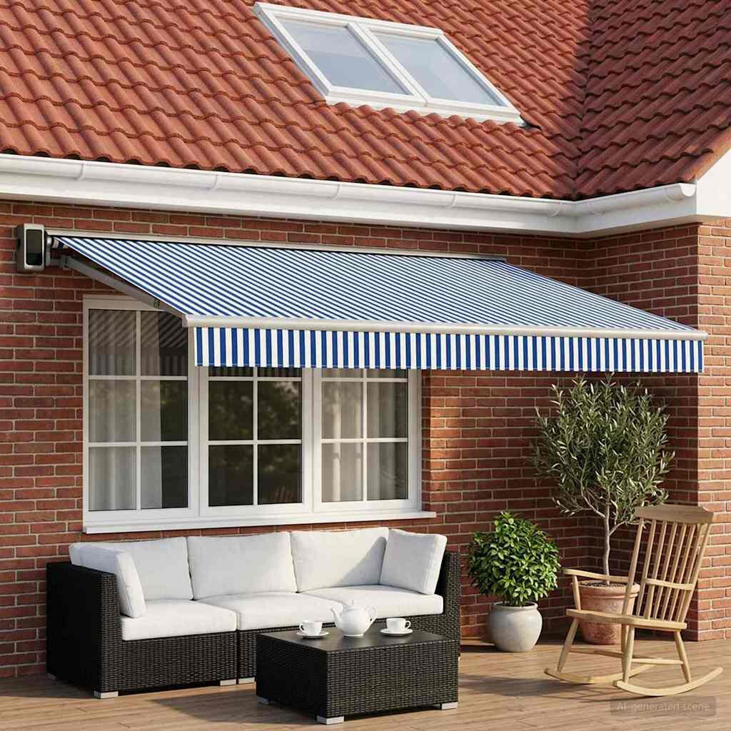 VidaXL Retractable Blue/White Striped 450cm W x 300cm D