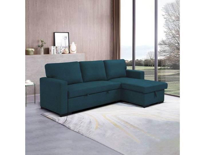 Canapé d'angle réversible et convertible en tissu bleu - COZY