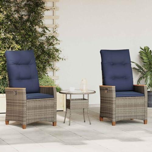 Verstellbare Gartenstühle, 2 Stück, grau und marineblau, aus Poly-Rattan, wetterfest für Garten, Balkon und Terrasse