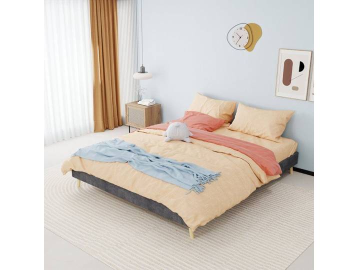 Lit rembourré 160x200 pour 2 personnes cadre bas gris avec tête de lit moderne