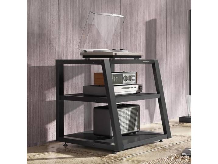2/3/4 Ebenen AV-Schrank, Verstärkerrack, Audio-Ständer aus Stahl und Holz Offene Ablage, Audio-Geräterack, Stereo-Komponenten, CD-Player, AV-Geräte, Heimkino, Wohnzimmer