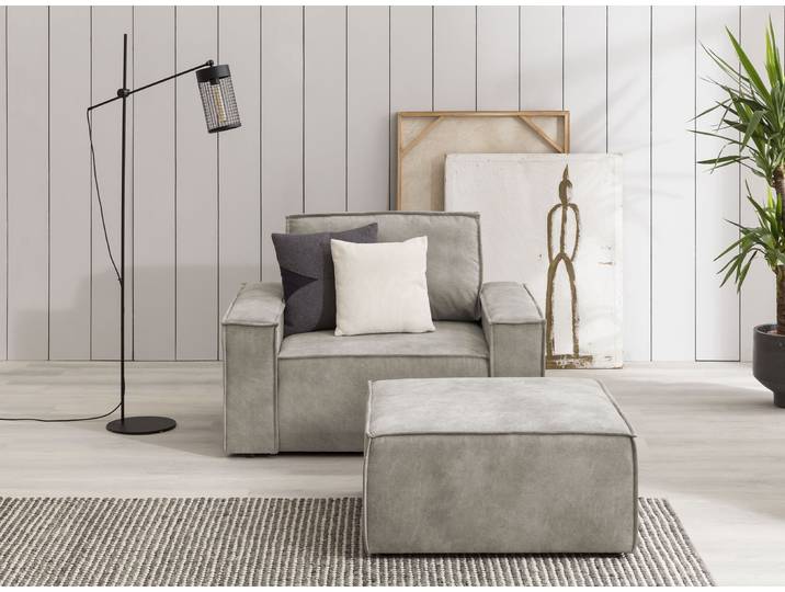 Sessel GOODPRODUCT SHERWOOD Vintage Lederoptik Sessel-Set , grau (hellgrau), B:120cm H:85cm T:166cm, 100% Polyester, Sessel, Sessel, Loveseat und Hocker im Set, passend zur Polster-Serie SHERWOOD