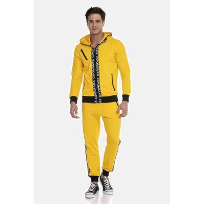 Trainingsanzug CIPO & BAXX "Trainingsanzug", Herren, Gr. L, gelb, 72% Baumwolle, 22% Polyester, 6% Elasthan, unifarben, regular fit, Sportanzüge Trainingsanzug, mit kontrastierenden Bündchen, CLR131