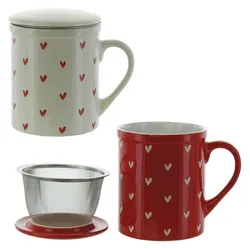 6x Herboristeria, Tasse, Tasse Heart Red & White mit Siebeinsatz (340 ml, 1x)