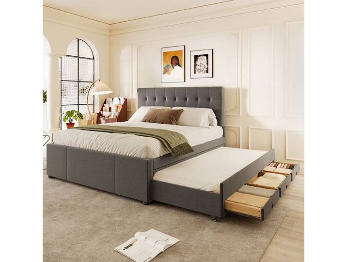 lit rembourré 140x200cm lit double lit familial lit double avec trois tiroirs lit extensible tête de lit réglable sans mate