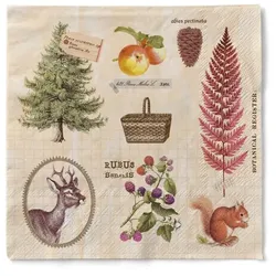 Sovie HORECA Serviette Elias aus Tissue 40 x 40 cm, 100 Stück Natur Reh Fuchs Zapfen Wald Wild Jagd