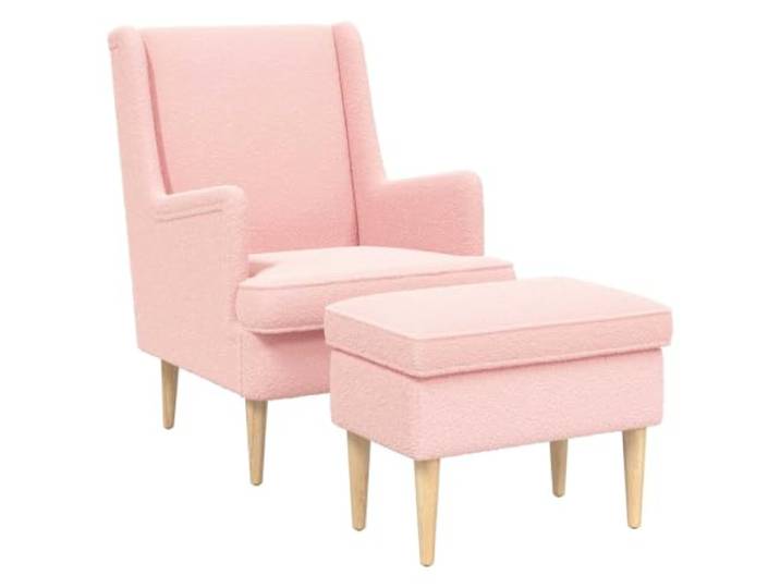 Makastle Sessel mit Fußhocker Rosa Bouclé 79x79x90 cm