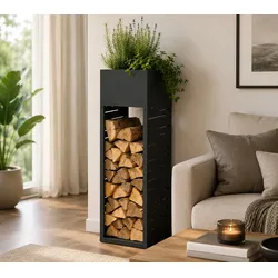 Westmann Onyx 1 | Kaminholzregal für den Außenbereich | mit Pflanzkasten - Anthrazit