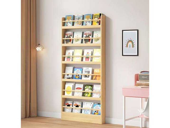 JFOZDM Bücherregal, Bücherregal Kinderzimmer, Bücherregal Kinder, 3/4/5/6 Aufbewahrungsregal, Kippschutz/Platz sparen, Behind the Door Bookshelf für Wohnzimmer/Home/Office/Schlafzimmer