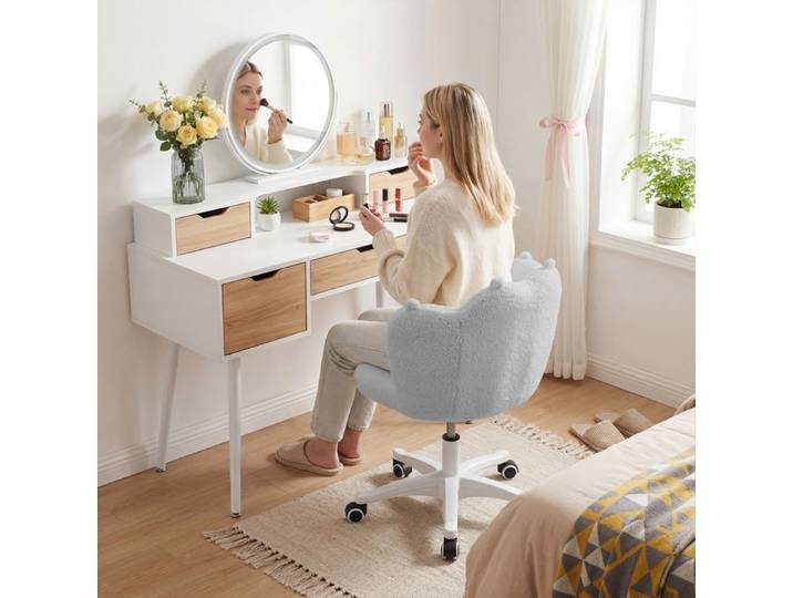 FLASIDU Chaise Coiffeuse Pivotant Chaise de Bureau Chaise de Maquillage Réglable en Hauteur Gris Pour Chambre salon Flanelle