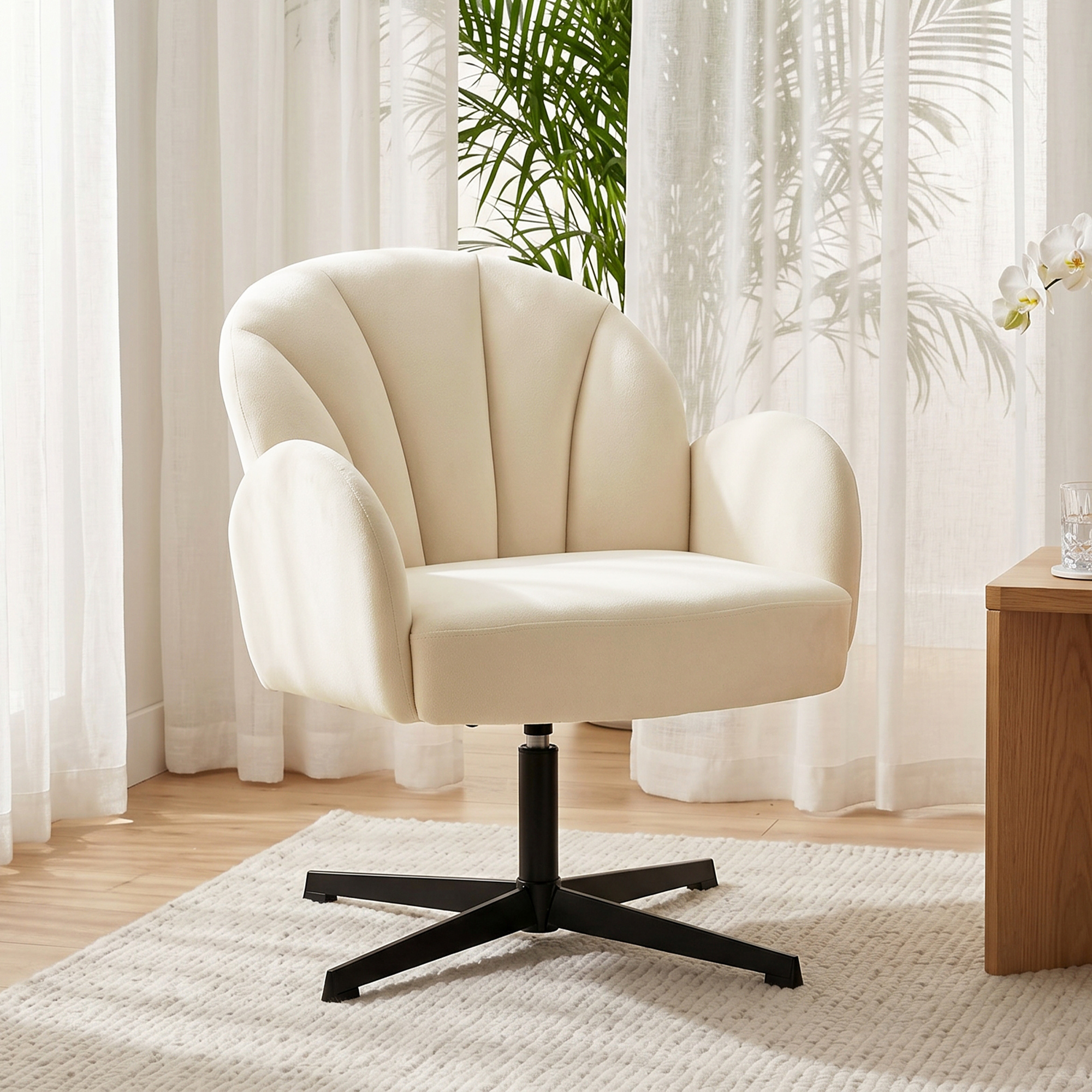 Homcom Poltrona da salotto girevole con schienale a forma di conchiglia e cuscino a molle, Sedia in velluto, 64,5x68x80 cm, beige   Aosom Italy