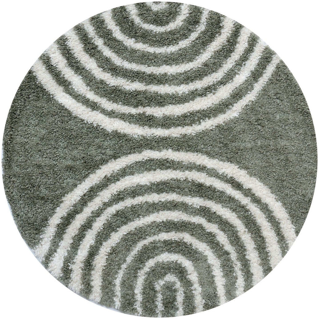 THE RUGS Moodi Modern Shaggy Area Rug Abstract Line Design Green Round 120 cm