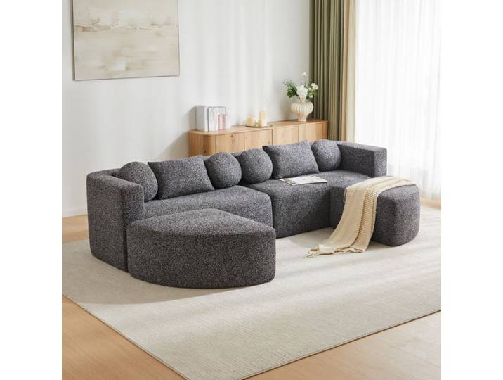 Canapé d'angle convertible - ZEVKOR - Convertible Modulable - Chenille noir - 4 places - Couchage quotidien