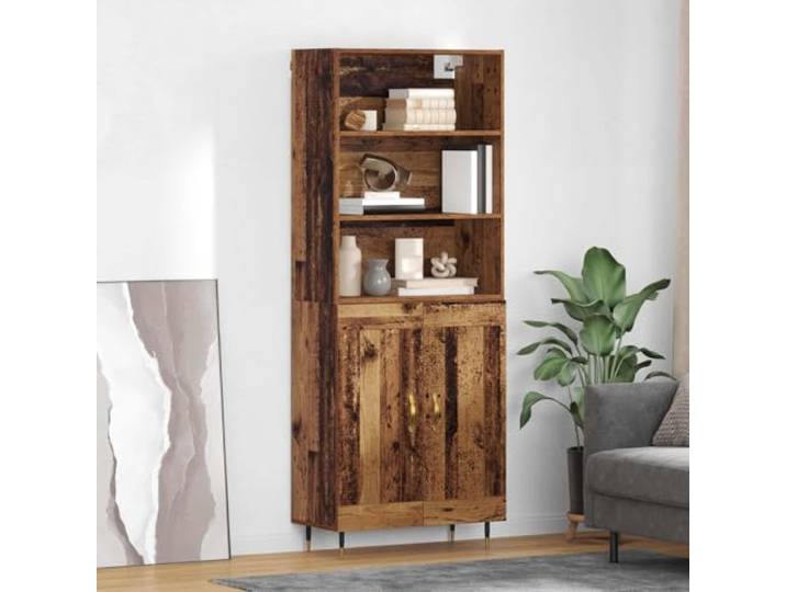 Elegantes Highboard Altholz mit viel Stauraum - Modernes Design Aufbewahrungsschrank mit Türen für Wohnzimmer und stabilen Metallfüßen aus Holzwerkstoff langlebig und stabil