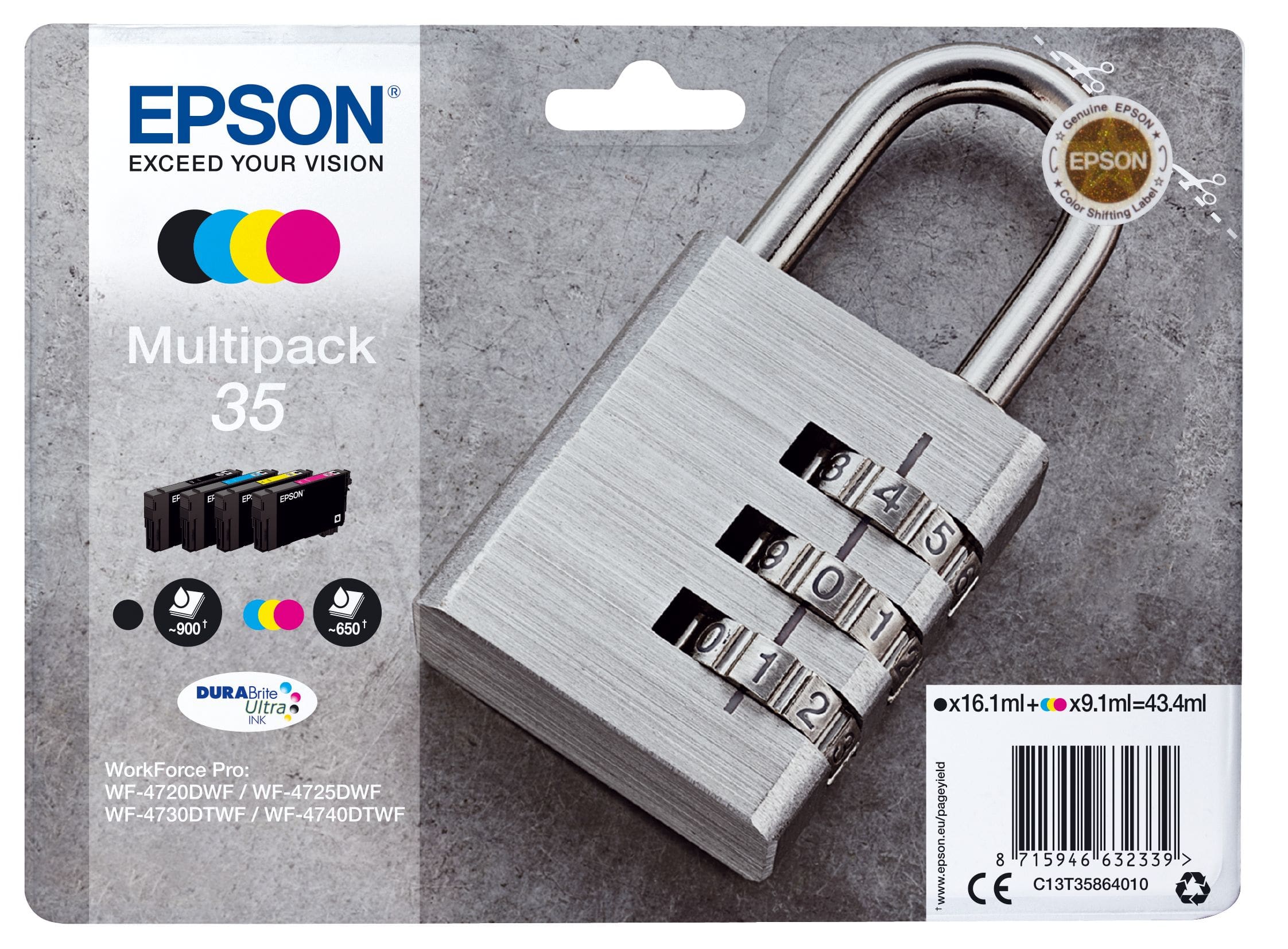 Epson 35 C13T35864010 originale Druckerpatronen Schwarz, Cyan, Magenta, Gelb 16,1 ml 9,1 ml