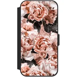 Nivocase Klapphülle für Apple iPhone 12 Handyhülle aus Kunst Leder NIVOflip schwarz Blume Rose Vintage (Apple iPhone 12), Smartphone Hülle, Schwarz