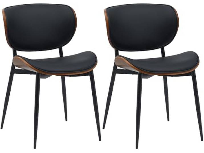 CLP 2er Set Esszimmerstuhl Enid mit Rückenlehne und Polsterung I Sessel mit Kunstleder- oder Stoffbezug I mit Holz Farbe walnuss/schwarz Material Kunstleder