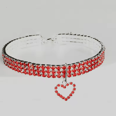 Inspire Picks Three Row Rhinestone Pet Collar Rhinestone Pet Collar For Cats & Dogs With Elegant Heart Charm Design love Collar Red m
