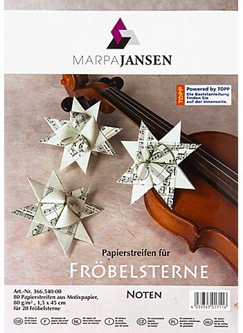 Papierstreifen-Set Fröbelsterne "Noten", creme-schwarz, 80 Streifen