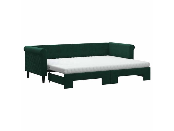 vidaXL - Slaapbank - onderschuifbed - matrassen - 80x200cm - fluweel - donkergroen