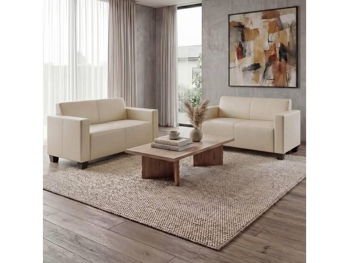Sofa-Garnitur Couch-Garnitur 2x 2er Sofa Lyon Kunstleder creme