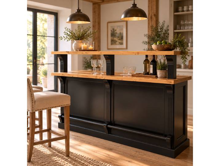 Theke in schwarz - Batresen aus Massivholz