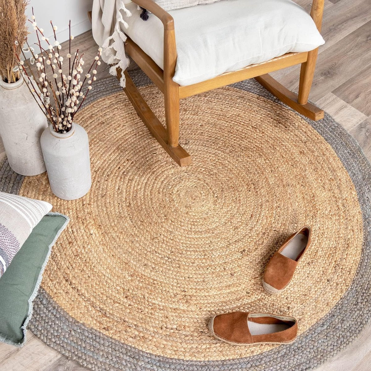 Rond Jute Vloerkleed Boho Stijl - Beige Grijs
