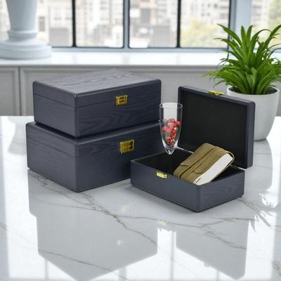 Cheungs Sable Set of 3 Rectangular Decorative Storage Boxes - Navy Blue - N/A