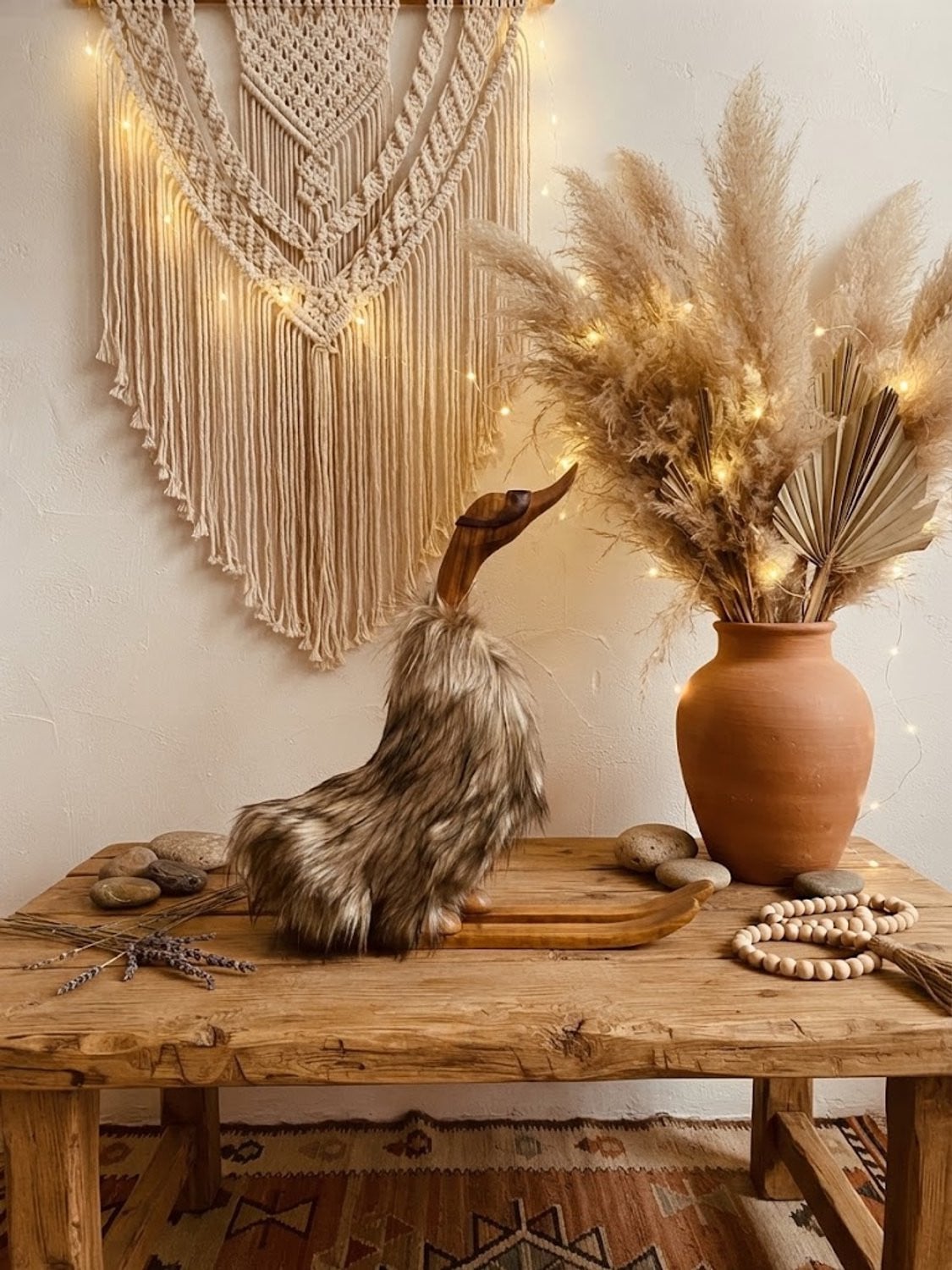 Ludo Houten eend Medium met kunstbont bruin/grijs