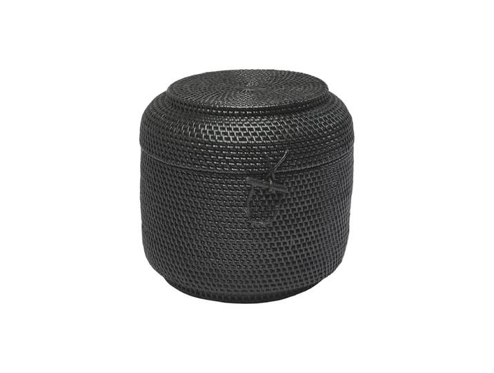Handgefertigter Design Aufbewahrungskorb „Cino“ mit Deckel Rattan Schwarz Aquanova