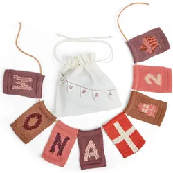 Smallstuff - Birthday 1-9, cake, flag, present and leather string in fabric bag - Rose - 11x7 cm