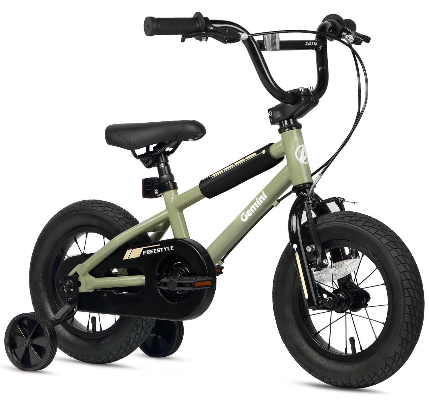 Kinderfahrrad im BMX-Stil, mit Stützrädern, in verschiedenen Farben