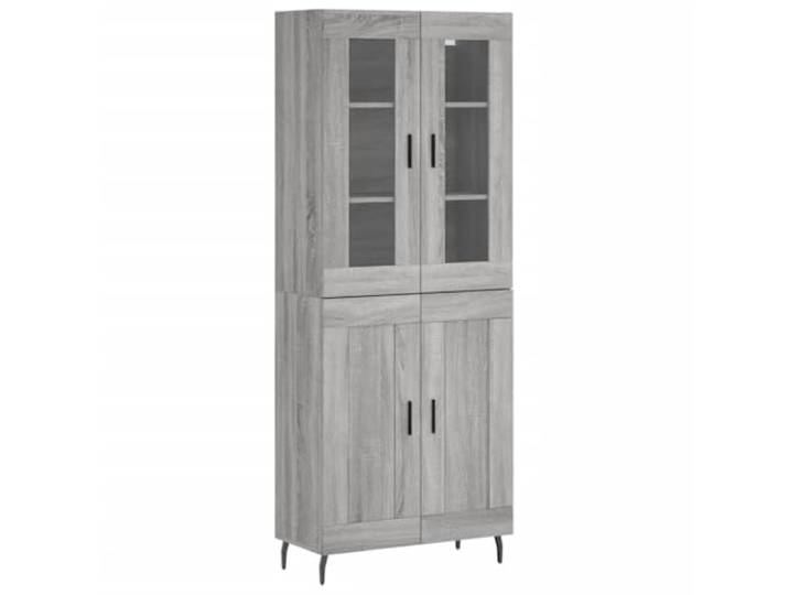 HGFDVCMR Highboard Grau Sonoma 69,5x34x180 cm Holzwerkstoff Stilvoller Mehrzweckschrank mit Glasscheiben und Metallfüßen für Wohnzimmer und Flur. Schafft vielseitigen Stauraum.