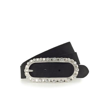 Ledergürtel TAMARIS "Cher Silver", Damen, Gr. 110, schwarz, Rindsleder, festlich, Gürtel Ledergürtel, femininer Look, Schließe mit Glitzersteinen besetzt