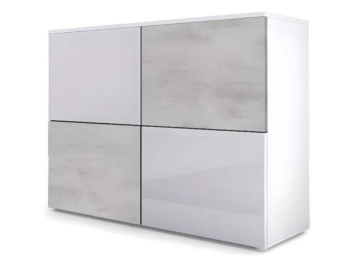 Vladon Commode buffet Rova en Blanc mat - Blanc haute brillance - Aspect Béton Oxyde