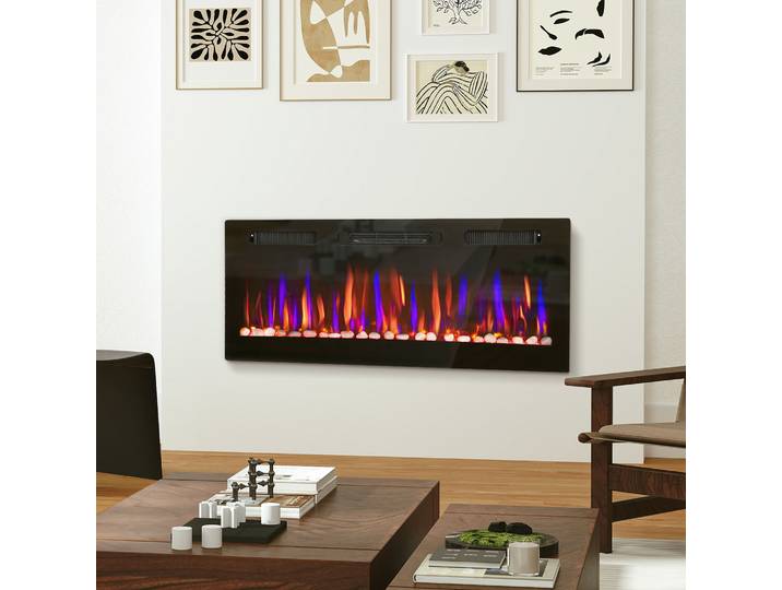 HOMCOM Cheminée Murale Ultra-fine 3D Flamme 12 Couleurs 900/1800W